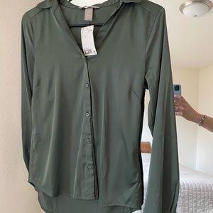 Silky green button down blouse